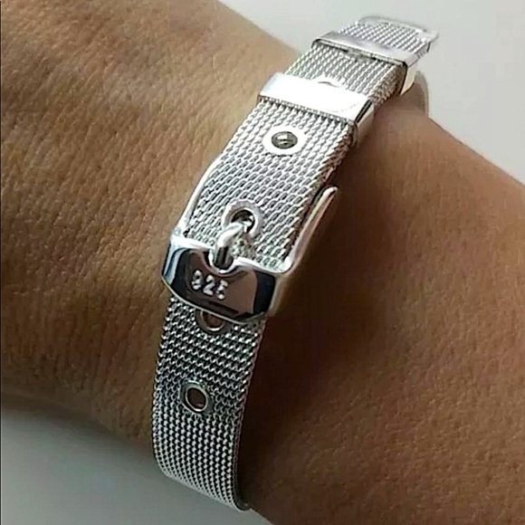 Sterling Silver Belt Buckle Unisex Bracelet Mesh - Picture 4 of 13